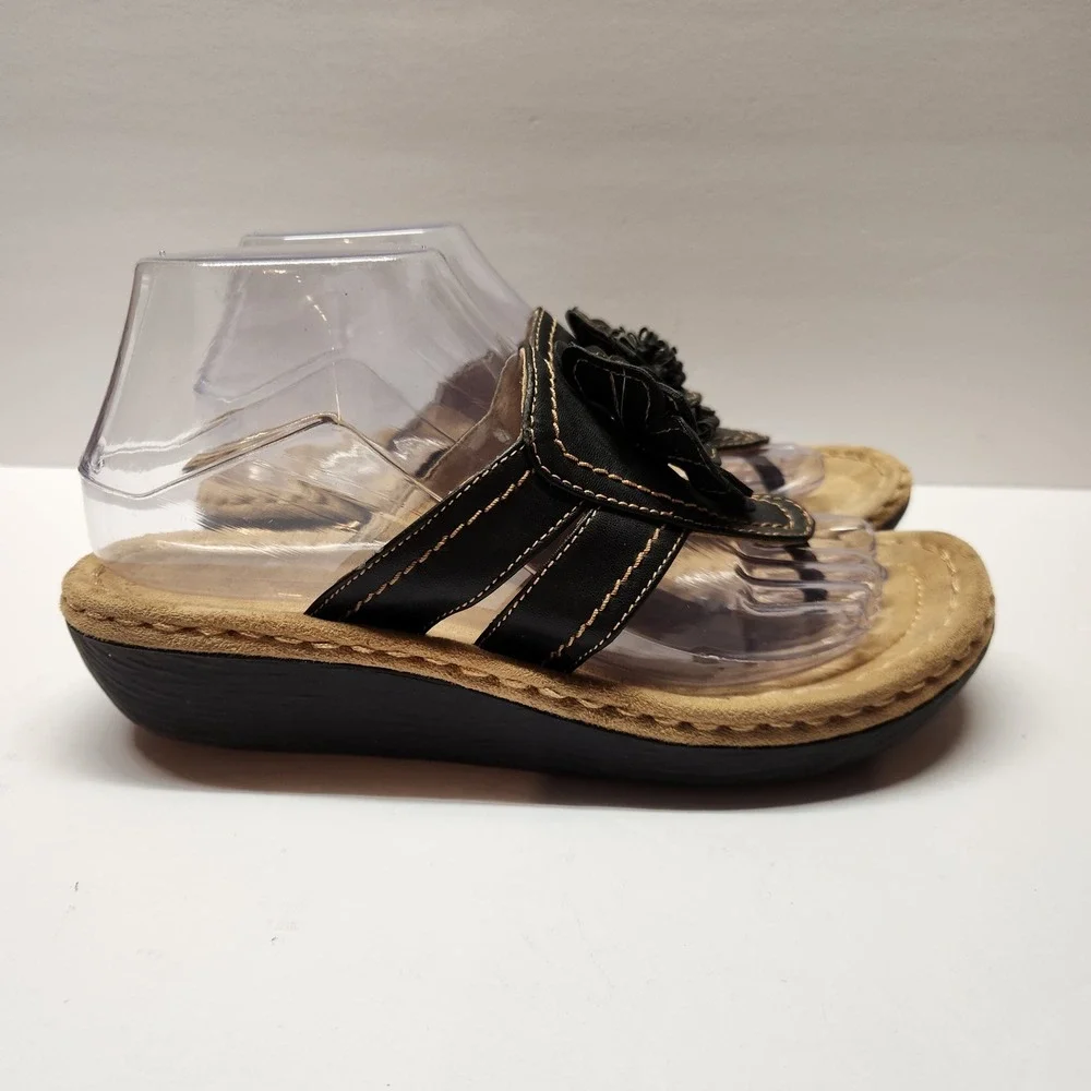 Cliffs White Mountain Carnation Black Floral Wedge Sandals Womens 7.5 M C14724Z